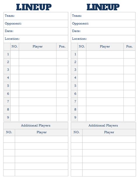 Free Printable Softball Lineup Template